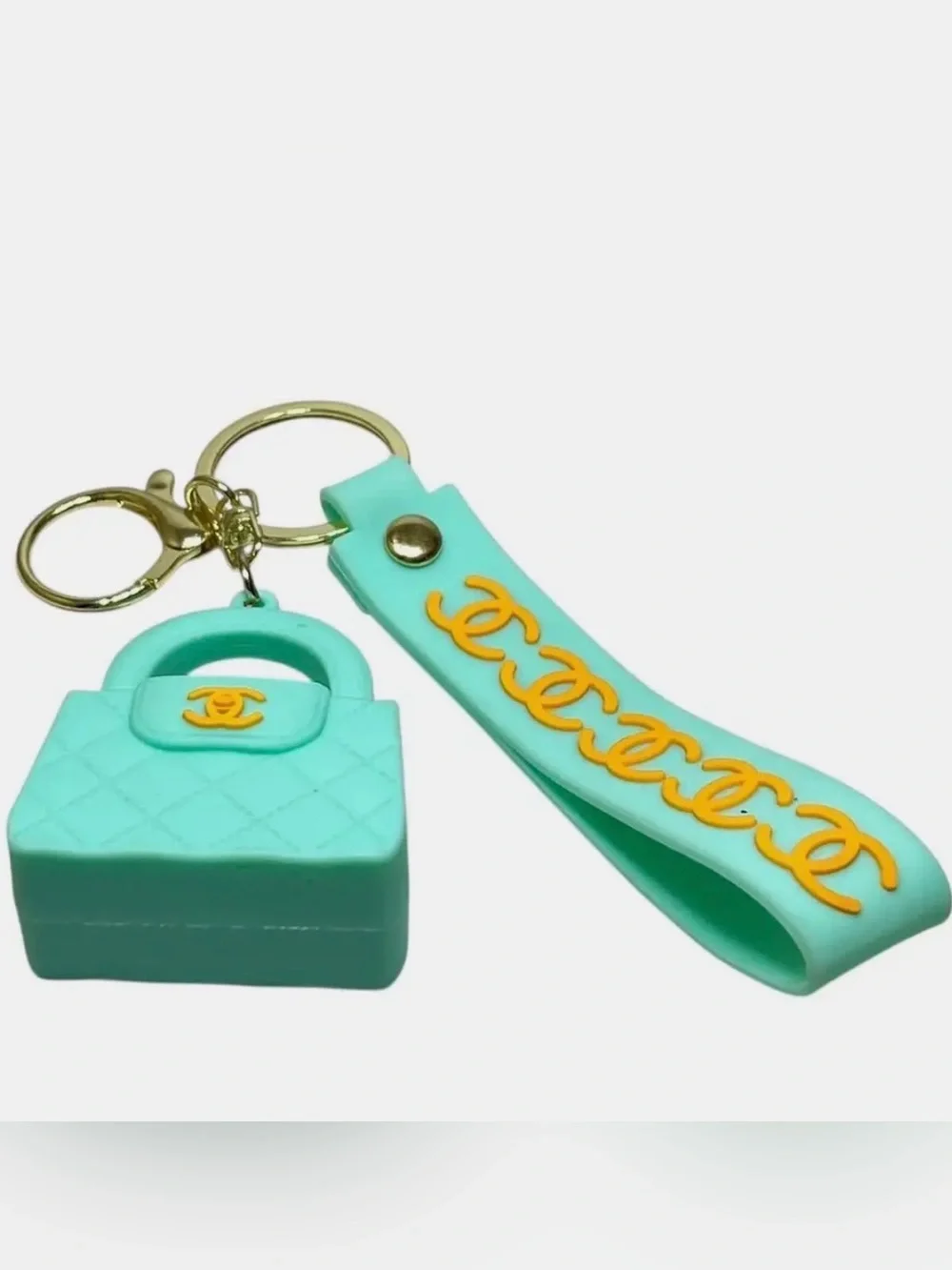 NEW CC Mint Green Quilted Handbag Key Chain - Bag Charm & Wrist Strap